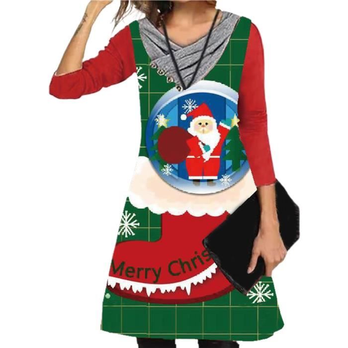 ROBE Robe de Noël imprimée col en V, tenue festive pour la peau tenue