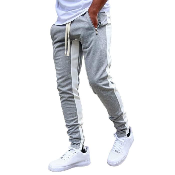 Pantalon De Jogging/survêtement Homme JustSun - Coton élastique, 2 Poches Zippées - Pour Sport, Fitness, Détente - Coupe Ajustée