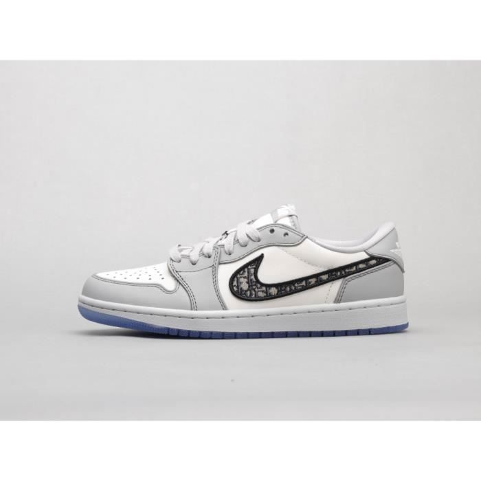 Dior x Air Jordan 1 Low OG chaussures de basket-ball gris blanc Blanc - Cdiscount Chaussures