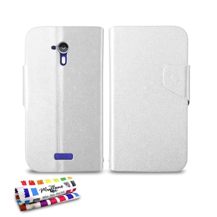 Étui à Rabat Pour Wiko Ozzy - Blanc, Simili Cuir, Protection écran, Marque Muzzano, Neuf