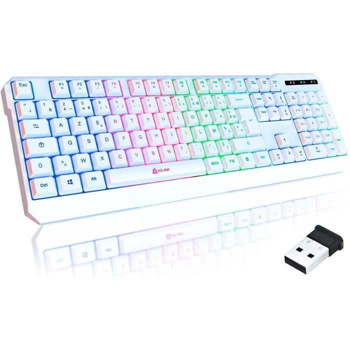 Clavier sans Fil Gamer AZERTY KLIM ChromaDurable Ergonomique Discret Waterproof Silencieux – Clavier Gamer rétroéclairé pour