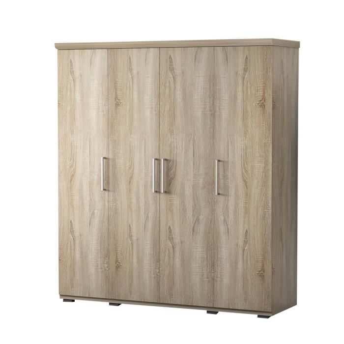 armoire - price factory - tom - 4 portes 160 cm - chêne sonoma - penderie intégrée