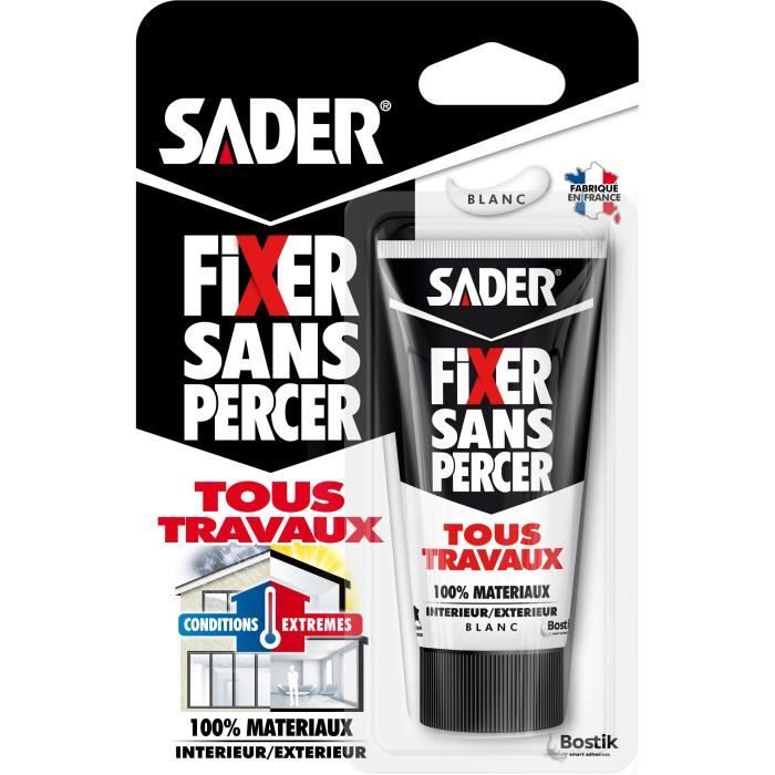 Mastic de Fixation SADER Fixer Sans Percer Tous Travaux Blanc Tous Matériaux - tube 50 g