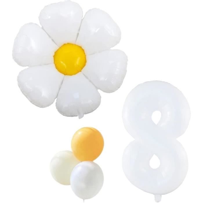 Décoration Anniversaire Marguerite - Ballons Géants Et Bannière Happy Birthday - Thème Fleuri