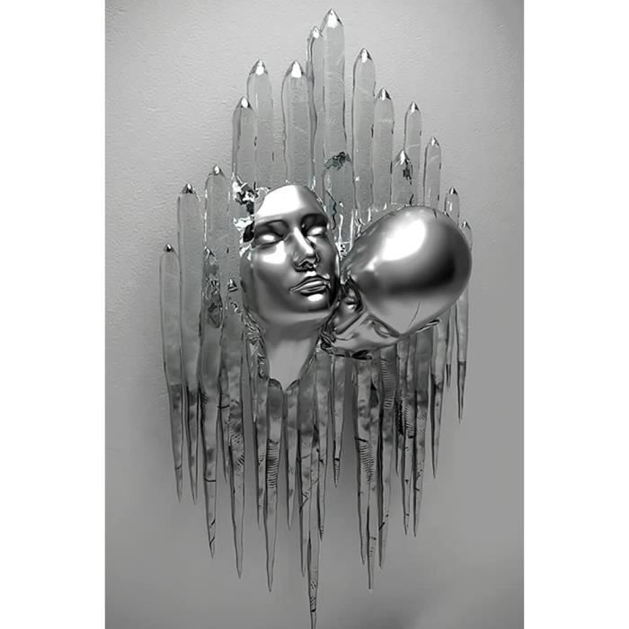 3D-Effekt Leinwandbild „Liebesherz“ – Metalloptik Wandkunst Für Paare In Grau/Gold, 20x30cm Bis 60x90cm