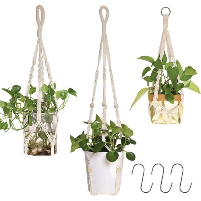 Lot De 5 Porte-plantes Suspendus Macramé Blancs – Neufs