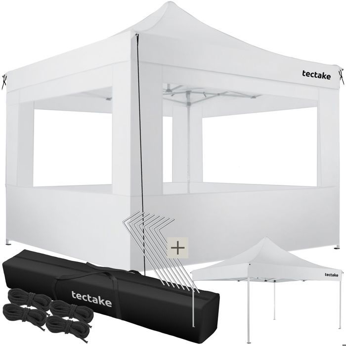 Barnum - TECTAKE - Tonnelle OLIVIA en aluminium pliante et réglable avec 4 protections latérales 3 x 3 m - Blanc