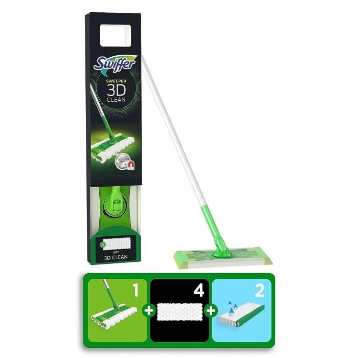 Balai à Poussière Avec Pince Et Lingettes Lavables – Tige Réglable – Pour Sols Et Murs – Nettoyage Rapide