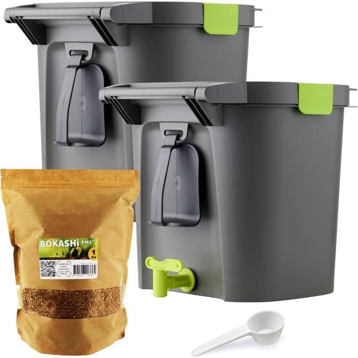 Compostiera Bokashi Organko Essential - 2 Secchi Da 15.3L + Attivatore EM-1, Nero - Foto 2