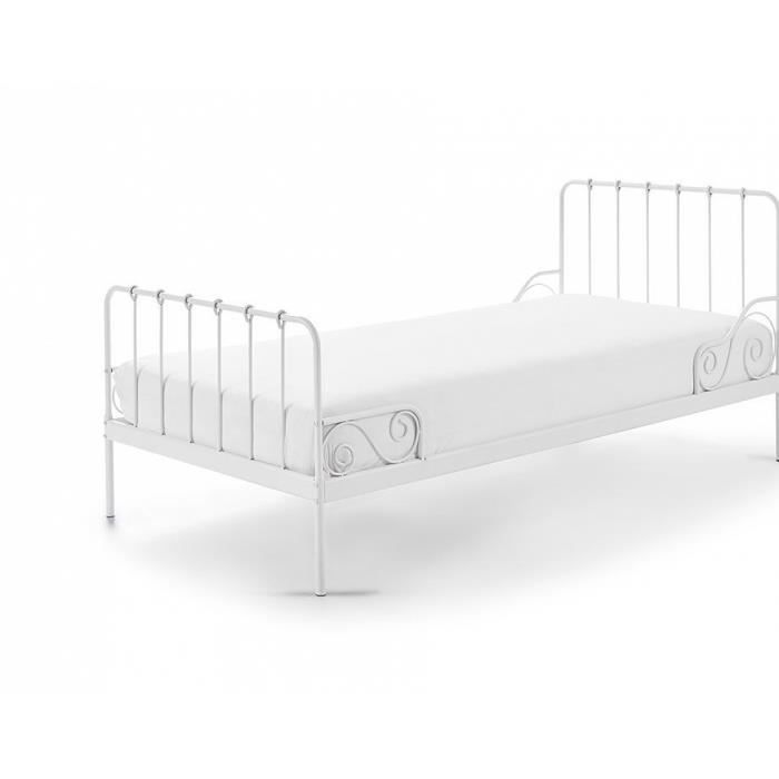 lit blanc alice (90x200) fabriqué en métal. le sommier du lit est inclus.
