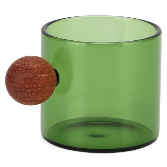 YOSOO Wooden Ball Handle Coffee Cup, Glass Coffee Cup Comfortable Grip