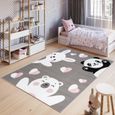 TAPISO Tapis Chambre Enfant Poils Ras Pinky Gris Ours Panda Lapin Polypropylène Intérieur 80x150 cm-1