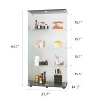 Vitrine En Verre Sur Pied Avec éclairage LED Et Roues - 163x78.5x35 Cm - Verre Trempé 5 Mm, 4 étagères, Serrure - Pour Collection, Livres, Vin (Blanc/Noir) - 9