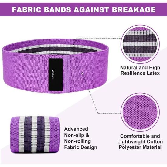 lot De 3 Violet Bande Elastique Musculation En Tissu, Bande Elastique Fitness 3 Niveaux De Force, Elastique Sport Pour Le Yoga/pilates/fitness/squ | en línea