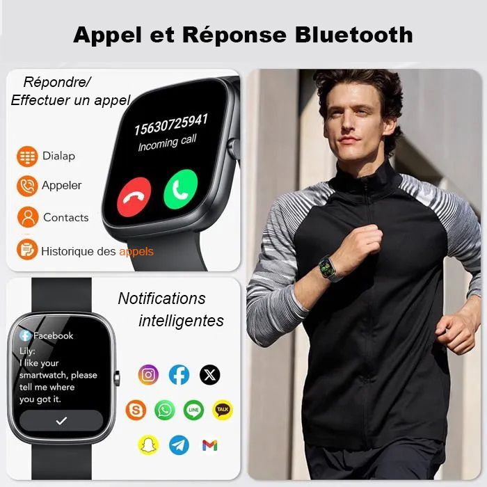Montre Connectée Sport Noir Acier Suivi Santé Appels Bluetooth Etanche Ip68 Yonis