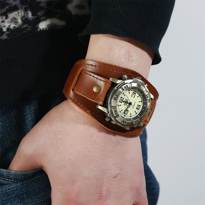 Montre Bracelet Manchette Design Hybride En Cuir Bracelet En Cuir