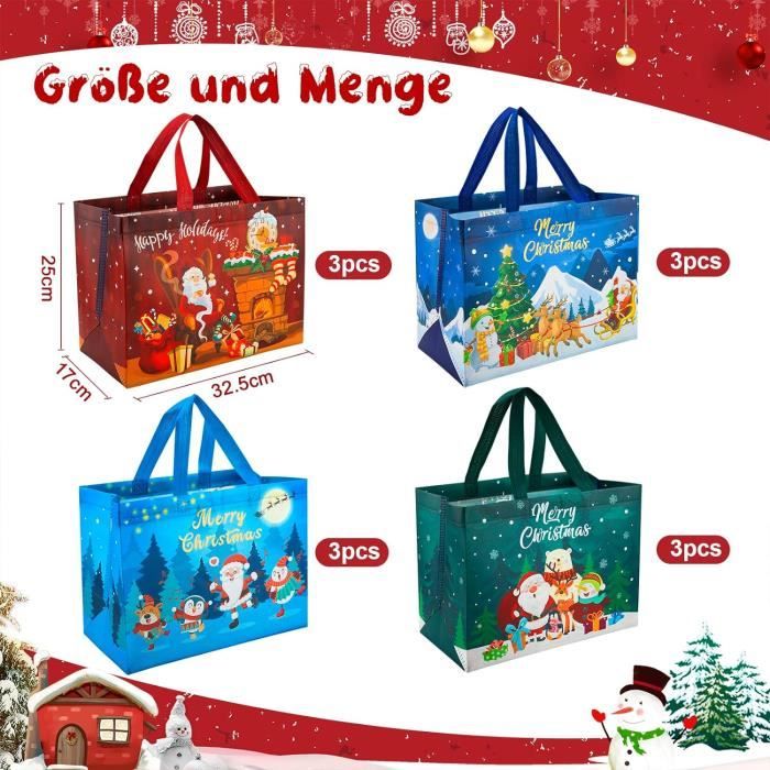 12 Pièces Sac Cadeau Noel Grand Format, Sac Kraft avec Poignée