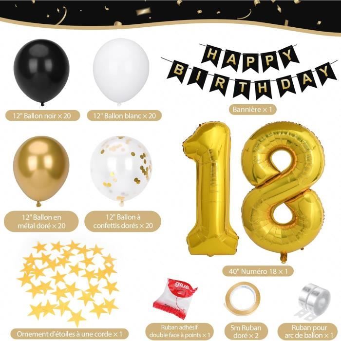 Deco Anniversaire 18 ans pour Garcon Fille, SWPEED Decoration Anniversaire 18 ans Marine Bleu Or Ballons, Banderole Joyeux Anniversaire Triangle Bannière, Ballon 18 ans Deco Toile Affiche Fond Photo