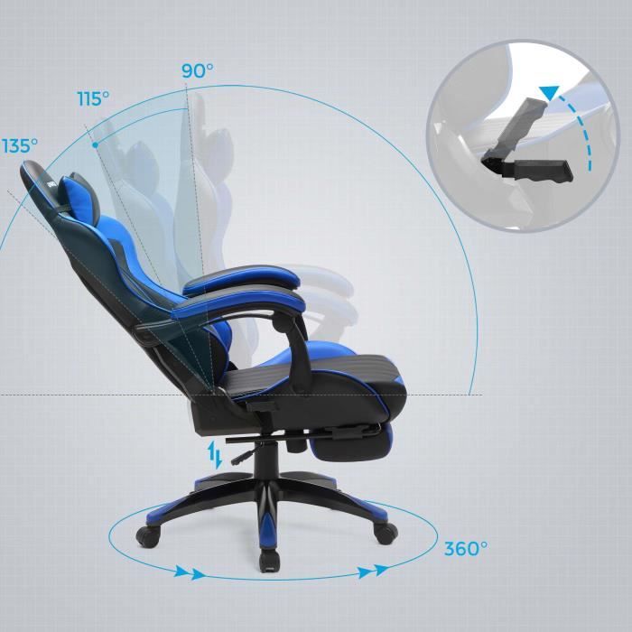 Gaming Fauteuil de bureau pas cher Anti-fatigue Chaise de jeu vidéo avec  repose-pied - blanc et noir - Cdiscount Maison