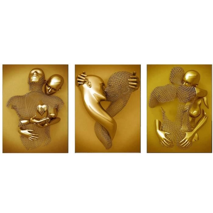 Impression sur Toile,Love Heart Effet 3D Photo, 3PCS Abstrait Fil d'acier  Métal Figure Sculpture Couple Peinture,Sans cadre,30X40CM - Cdiscount Maison