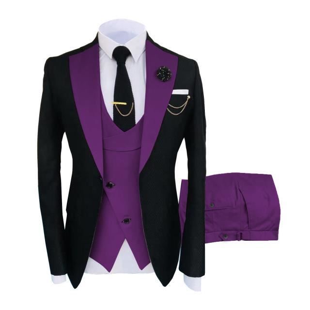 Costume 3 Pièces Slim Pour Homme - Veste, Gilet Et Pantalon, Uni, Coupe Moderne, Pour Mariage, Bureau Ou Soirée