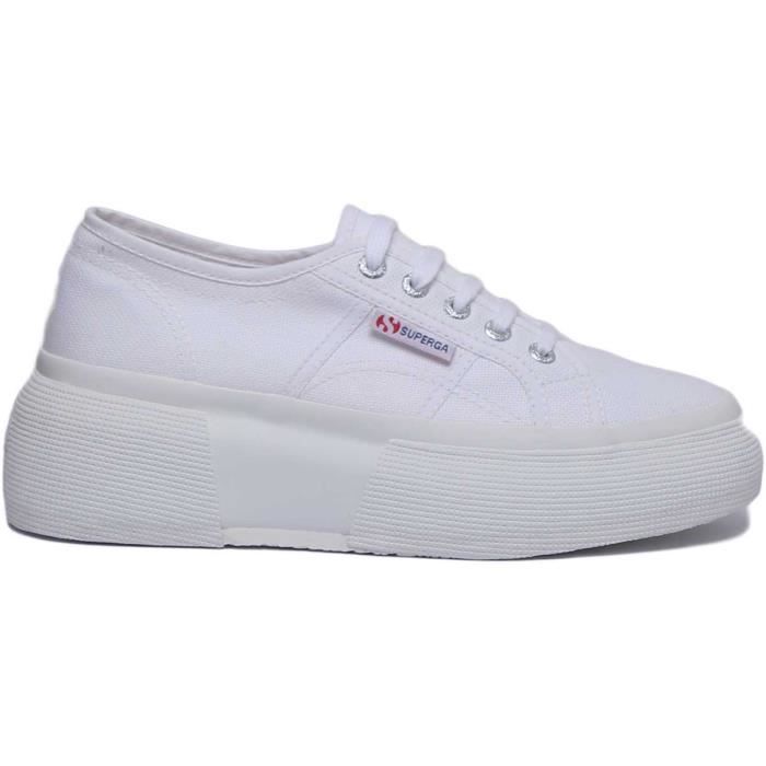 Baskets a lacets en toile a plateforme Superga 2287 COTW Blanc Femme Blanc Cdiscount Chaussures
