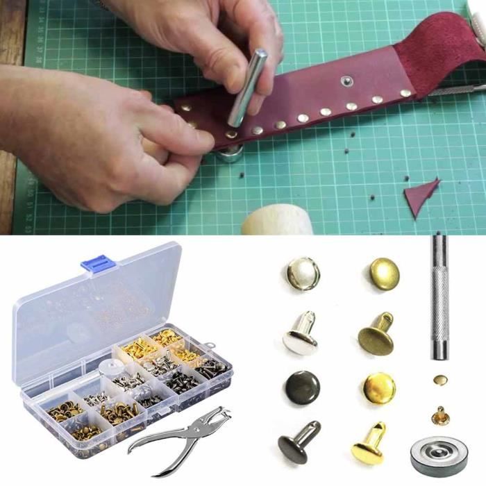 Trimming Shop Cuir Rivets Kit, 8mm Argent Double Capuchon Tubulaire Rivets  Withfixing Outil Set pour Bricolage Travail Du Cuir, Vêtements Réparation 