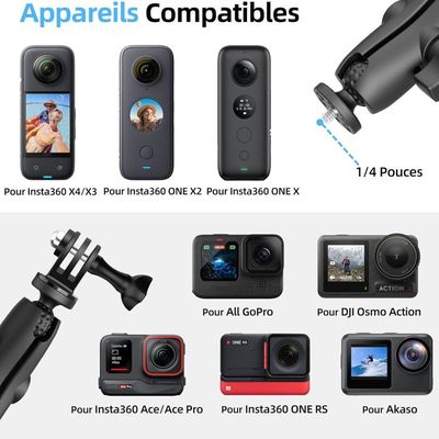 Support De Guidon Universel Pour Caméra Action - Compatible Insta360, DJI, GoPro - Rotation 360° - Pour Vélo Et Moto
