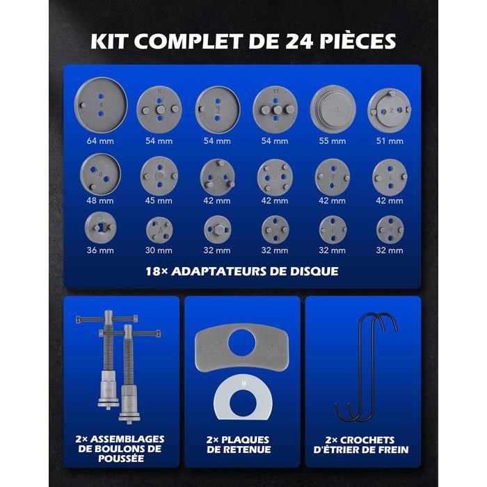 Kit Repousse Piston Frein 25 Pièces ATPEAM Avec Mallette Et Gants - Outils Freinage Arrière Universel