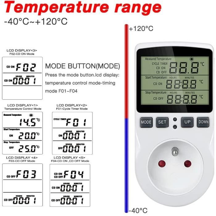 Prise Thermostat avec Sonde, LCD Prise Thermostat Chauffage, 230V Thermostat  Regulateur de Temperature Contrôleur de températur[37] - Cdiscount Bricolage