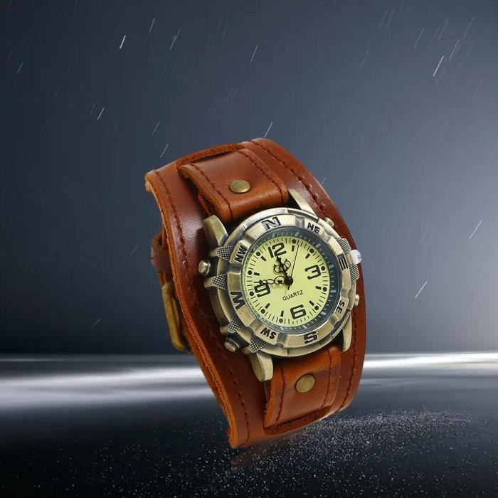 Montre bracelet manchette cuir homme outlet