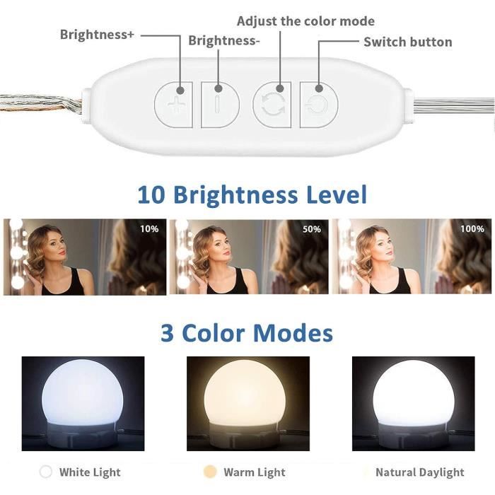 Lampe De Maquillage LED USB 12V, Kit De 10 Ampoules Pour Coiffeuse, Lumière  À Intensité Variable En Continu Pour Miroir De Vanité Hollywood 8W Du 21,2  €