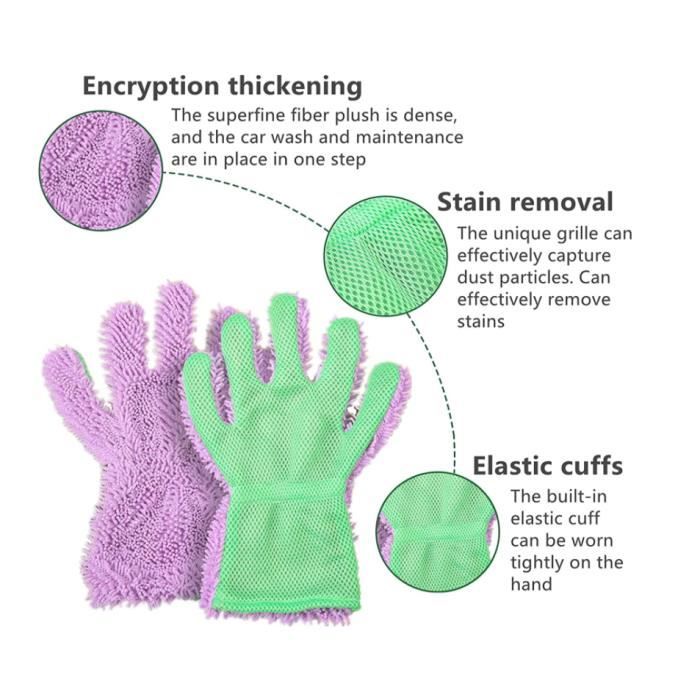 2 Pièces Gants De Lavage Voiture Microfibre - Gants Nettoyage Auto Doux Et Absorbants