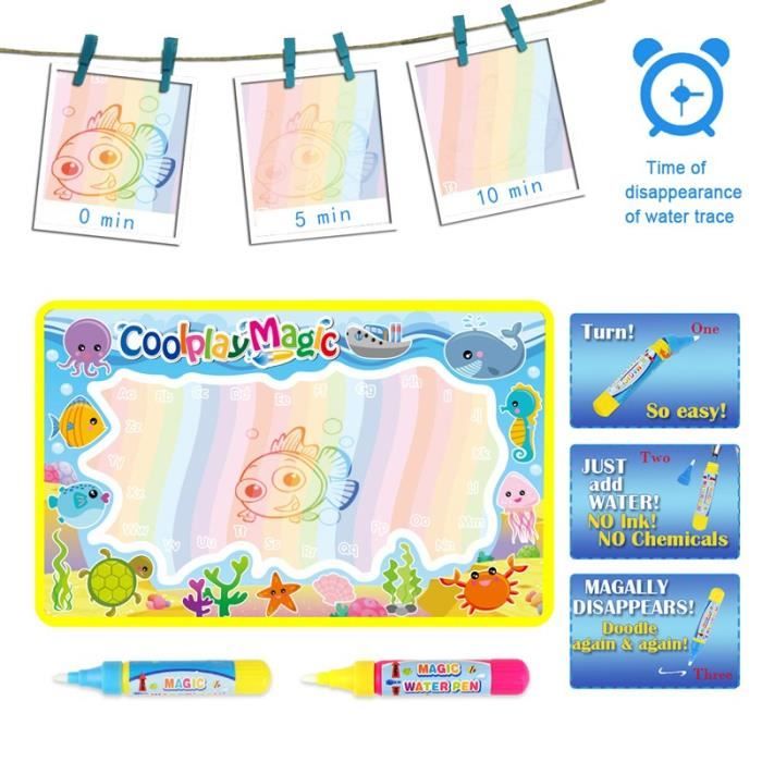 Coolplay – tapis de dessin magique à l'eau, pour gribouiller, avec stylos  magiques, planche de peinture, jouets éducatifs pour enfants