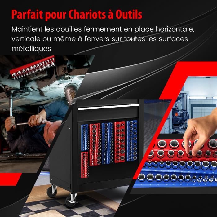 Lot de 3 organisateurs de douilles magnétiques SAE, supports de