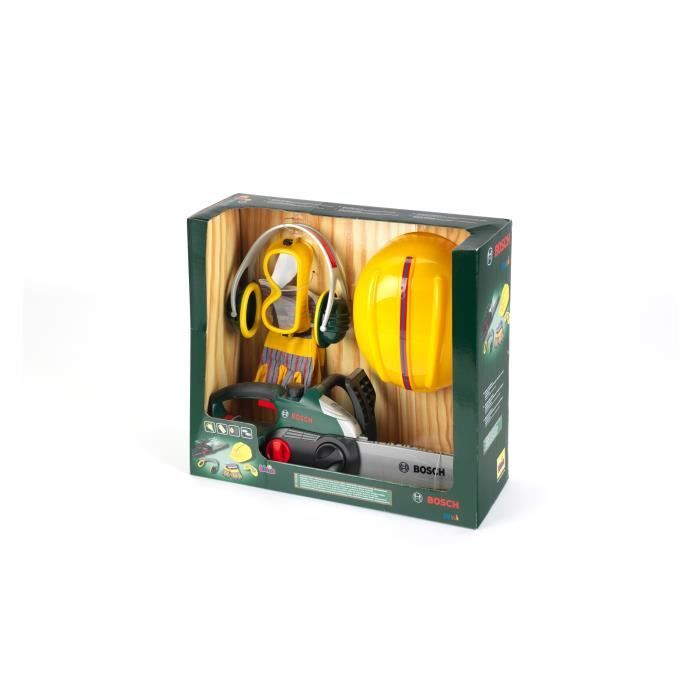 KLEIN - Jouet - Set bûcheron Bosch avec tronçonneuse électronique, 5 pièces  vert - Klein