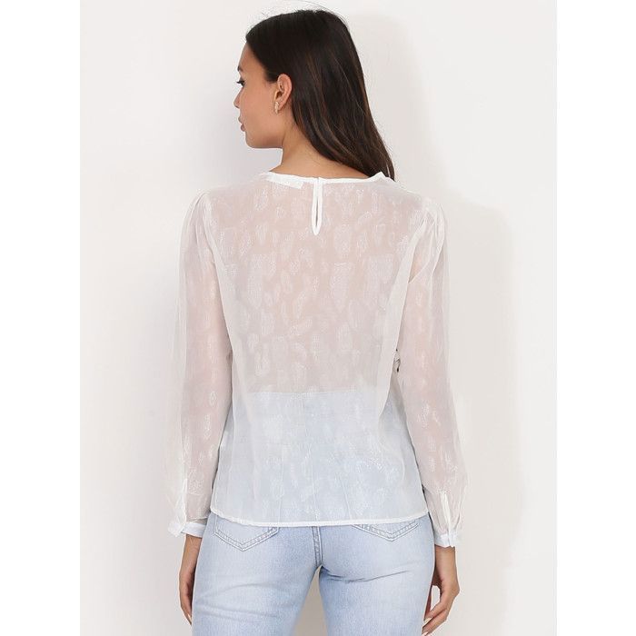 Blouse blanche transparente scintillante a volants Blanc Cdiscount Pret a Porter