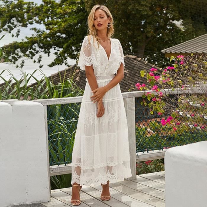 Robe dentelle blanche manche longue discount
