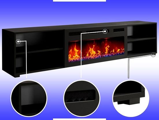 Meuble TV Cheminée Electrique 180, Faux Feu, 4 Couleurs de Flamme