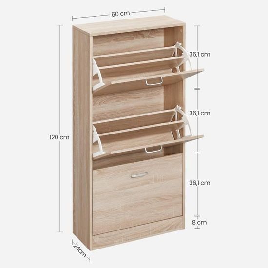 Vasagle Meuble A Chaussures 60 X 24 X 120 Cm A 3 Abattants Etagere A Chaussures Abattant A Chaussures Teinte Chene Reglable Lbc03nl Achat Vente Meuble A Chaussures Vasagle Meuble A Chaussures A Soldes Cdiscount