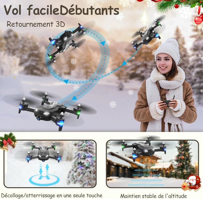 Drone Enfant Lot De 2 Mini Drones A24 Pour Enfants - Mode Combat, 4 Batteries, Protections Hélices - Drone RC Débutant Drone Suiveur