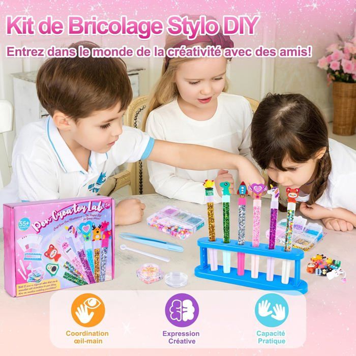Atelier Des Stylos King Jouet Kazzley Fabrique A Stylo, Kit De Creation Stylo Avec 55 Accessoires, Kit Loisir Creatif Enfant, Idu00e9e Cadeau Fille 4 6 8 Ans, Activitu00e9 Manuelle Enfants 5 7