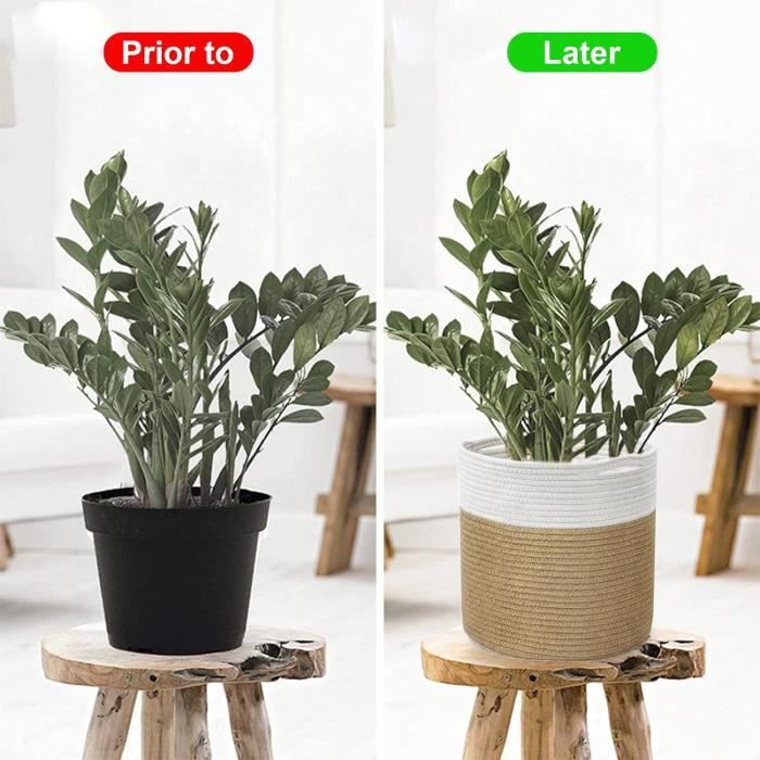 Panier à Plantes SHUESS En Corde De Coton Tissée - 20x20 Cm - Blanc - Déco Maison, Cache-pot, Rangement - Pliable