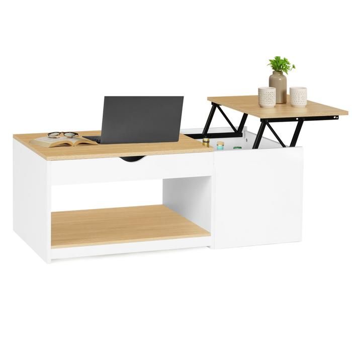 Table à Langer MAHE Avec 2 étagères - Blanc Et Effet Hêtre - L68 X P56.5 X H97.5 Cm