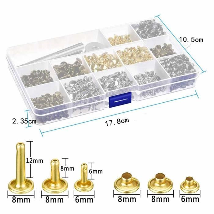 Chaton Rivets 360pcs rivets en cuir double capuchon rivet tubulaire avec pince outil ...