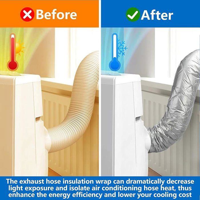 Housse Isolante Pour Tuyau De Climatiseur Portable - Réglable, Noir, Imperméable, Pour Tuyaux 5" Et 6" (jusqu'à 150 Cm)
