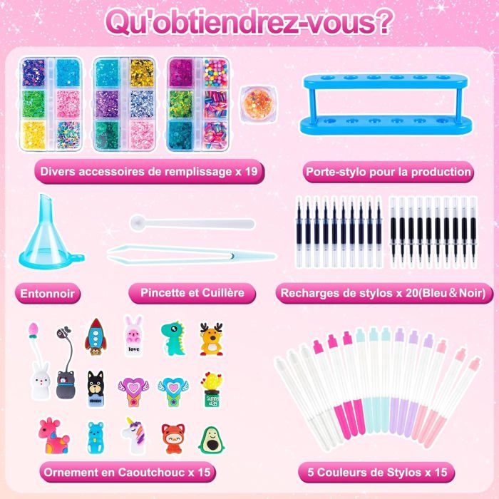 MOMUSE Fabrique à Stylo Enfant - Kit Créatif 6-12 Ans Avec Paillettes Et Décorations Licornes, Idéal Cadeau Fille Garçon