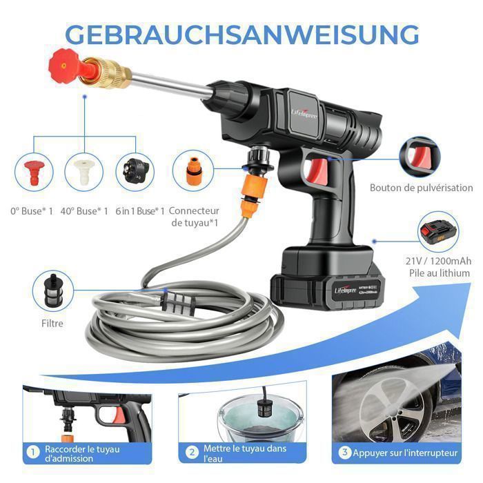 Lifeimpree 6-in-1 draadloze hogedrukreiniger, spuitpistool 300W met 2 accu's 35 bar - Cdiscount Bricolage_voghion.com