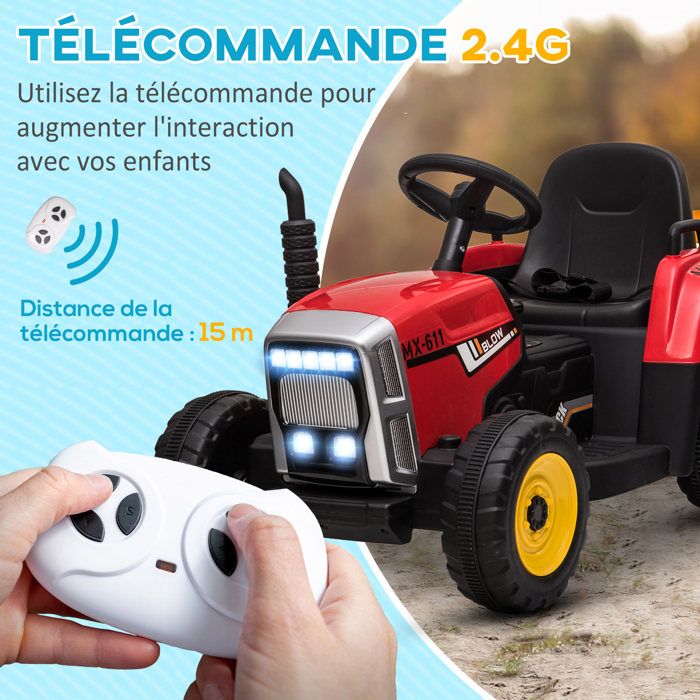 Tracteur électrique enfant, tracteur à pédales avec télécommande, démarrage progressif, pour enfants de 3 à 8 ans, rouge Tracteur électrique enfant, tracteur à pédales avec télécommande, démarrage progressif, pour enfants de 3 à 8 ans, rouge