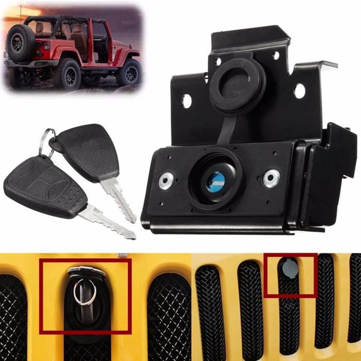 Voiture Verrouille Serrure De Capot Anti Vol Securite Pr Jeep